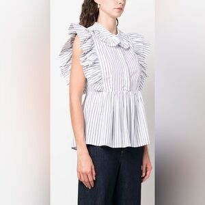 MUNTHE Janaya White & Black Striped Ruffled Blouse